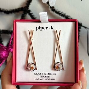 Piper K | NIB Sushi and Chopsticks Brass Gold Earrings with Glass Stones